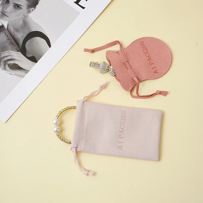 A1 Custom Emboss Logo Microfiber Jewelry Flap Pouch Luxury Pink Envelope Suede Earring Necklace Packaging Custom Size Custom supplier