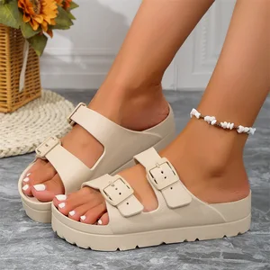 2026 New Arrival Summer Women Slipper Outdoor Beach Sandals EVA Platform Flip Flops House Slides Buckle Soft Thick Sole Sandals