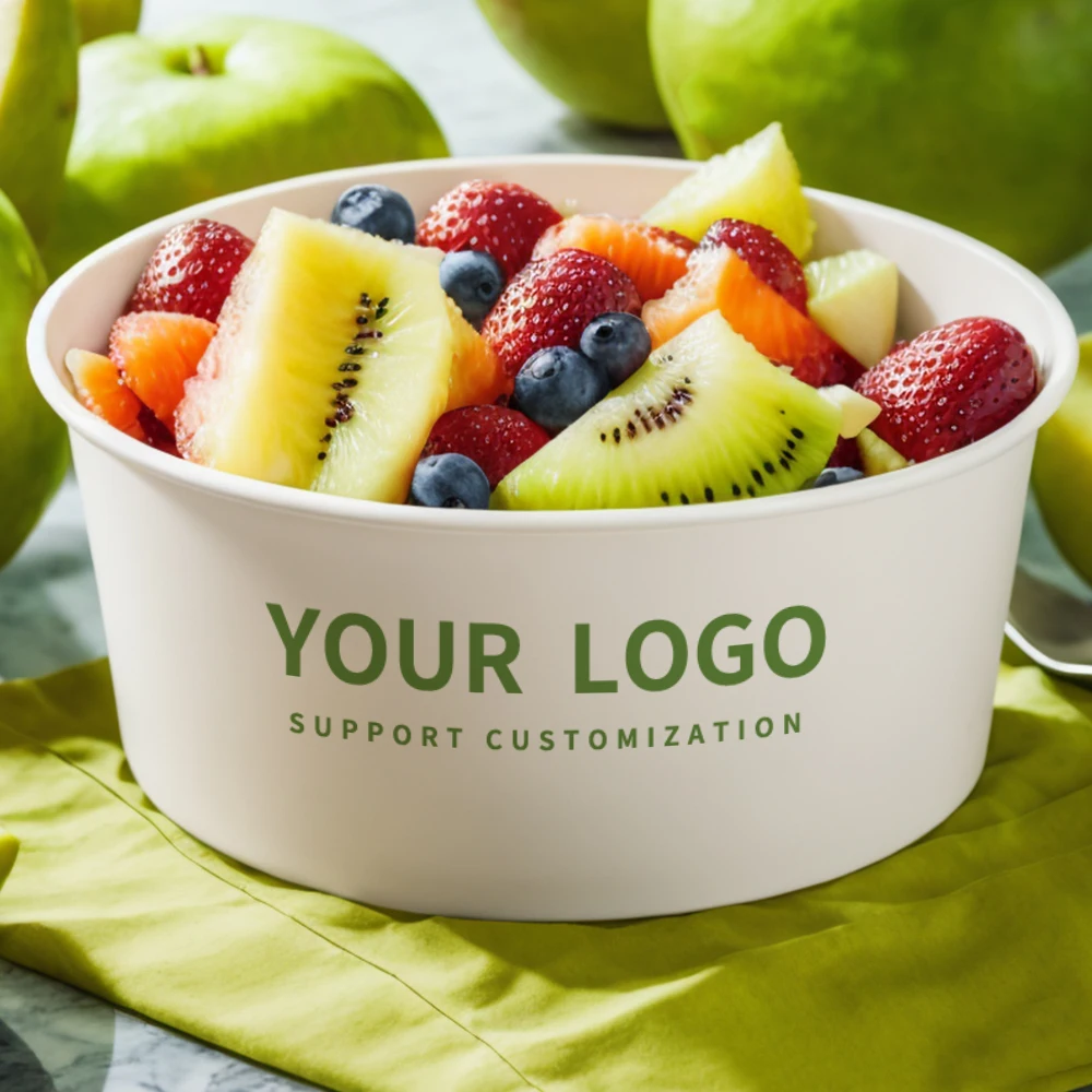 Disposable Custom Logo Printed Lunch Takeaway Fast Food Bowl Take Away Salad Bowl Kraft Paper Salad Bowls With Lids