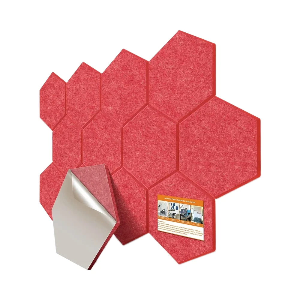 Self-Adhesive 30*30cm Red Hexagon Acoustic Panels Soundproof Wall Office Ceiling & Door for Living Room for Home Office Use