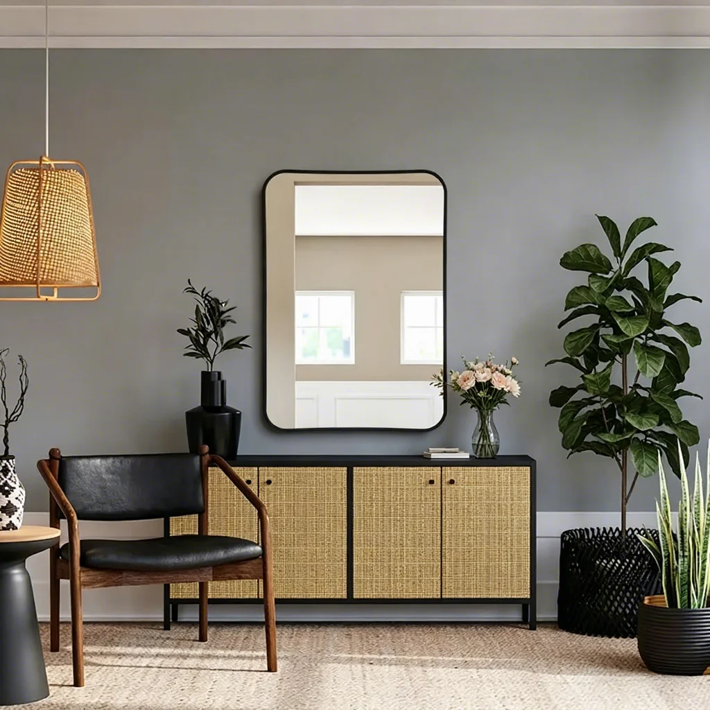 Modern 30*40cm Aluminum Framed Glass Wall Bathroom Mirror Waterproof with Black Frame for Hotels Handmade Design