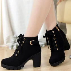 Latest Version Winter Lace Up Boots Woman Platform High Heel Ankle