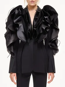 Wholesale New Arrival Deep V Neck Single Button Solid Anti-Wrinkle Suit Pullover Simple Female Blazer Long Sleeve Women's