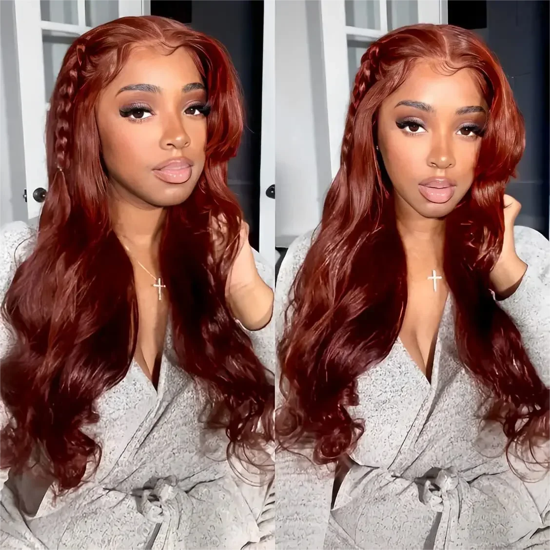 Rötlich Braune Body Wave Echthaar Lace Front Perücke Glueless_voghion.com