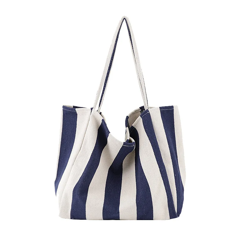 in stock women's striped tote bag  korean casual shopping bag simple literary style handbag