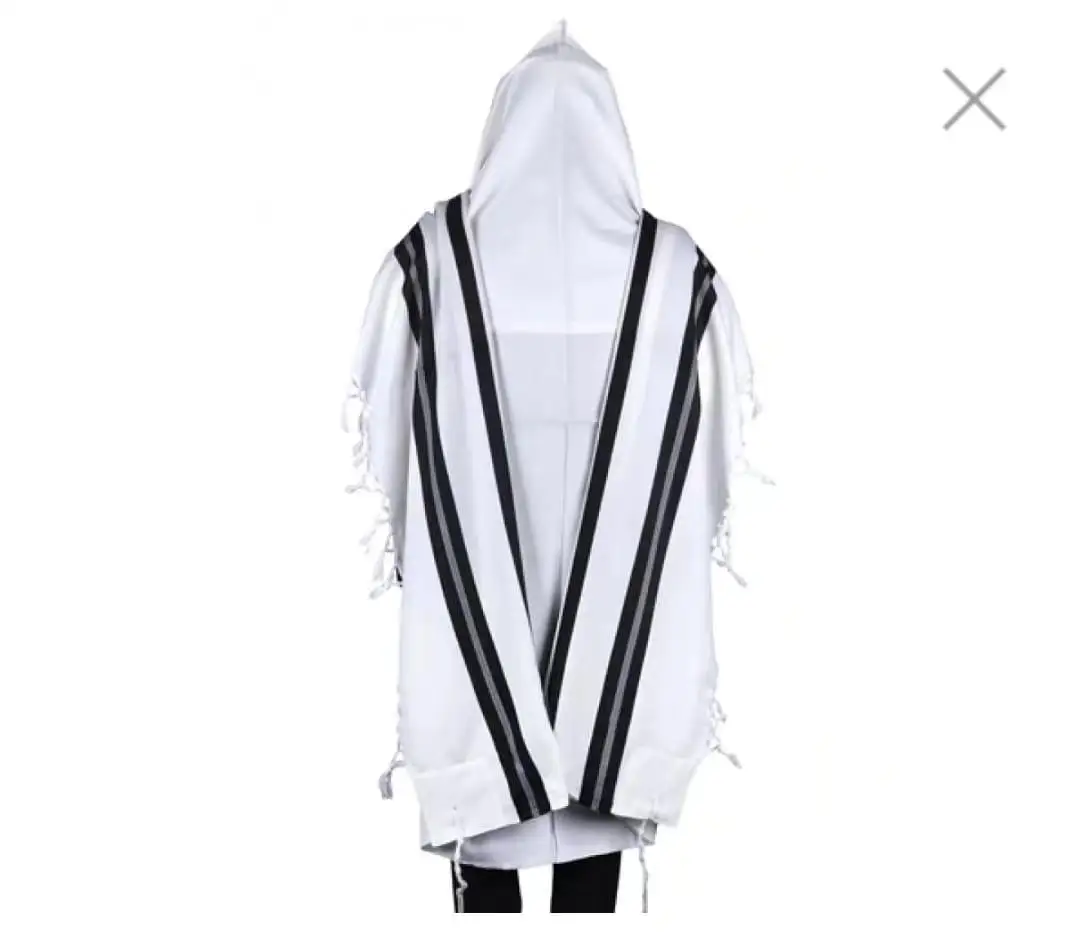 Kosher Certificate Jewish Non-Slip Wool White Prayer Shawl Anti slip Textured Wool Tallit