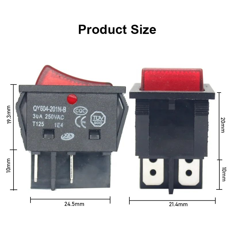Heavy Duty 30A Rocker Switch KCD4 - 4-Pin ON-OFF Red Light Switch for ...