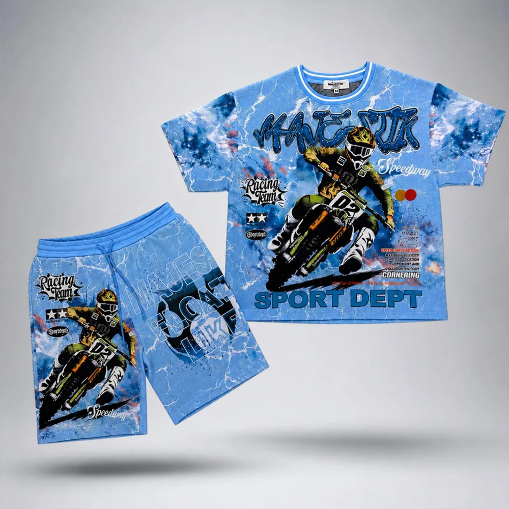 DCY Loose Drawstring Short Sleeve Custom Shirt and Shorts Set,Men Shorts Set Cot