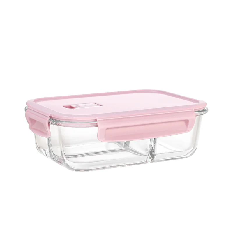 Rectangular High Borosilicate Glass Bento Lunch Box Set Microwave Safe Food Storage Container Crisper With PP Cover