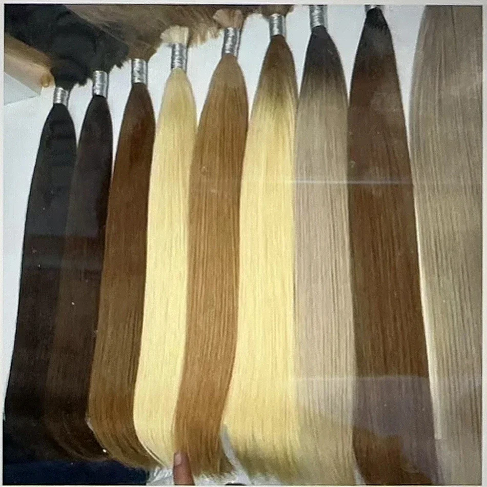 100% Real Virgin Straight Human Hair Bulk Extension 1b 613 Honey Blonde Weaving For Braiding_voghion.com