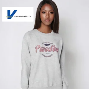 China V-Times Autumn Winter New American Style Casual Loose Sweatshirt for Women 100% Cotton Neck Letter Print Design Versatile