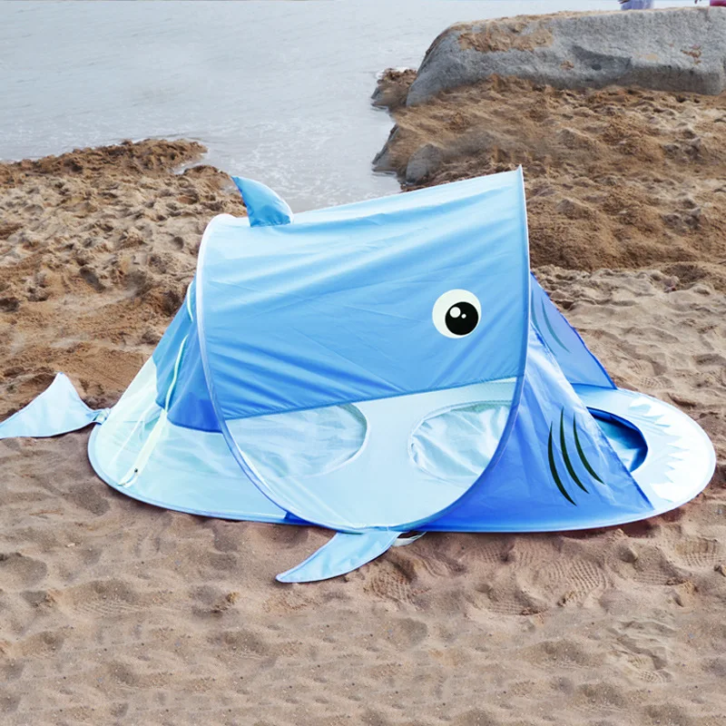 Beach Tent with Pool Pop Up Shade Tent for Infant Baby Beach Sun Shade Pool with UV Protection Shark Shape