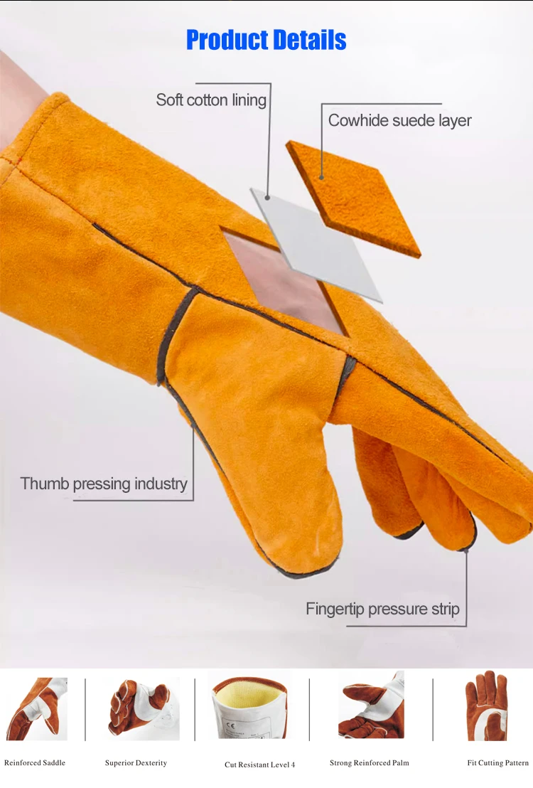 High Quality Full Grain Heat Resistant Leather Welding Gloves Safety Work Protection for Welding Welding Soldering Supplies manufacture