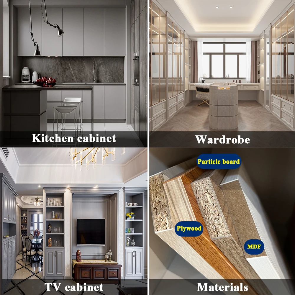 L Shape High Class Fancy Melamine Finished Big House Interior Design Kitchen Cabinets Glass Door Cupboard