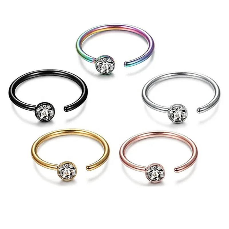 Trendy Simple Gold Color C Shape Clip on Fake Lip Piercing Jewelry Fashion Stainless Steel Crystal Nose Hoop Ring
