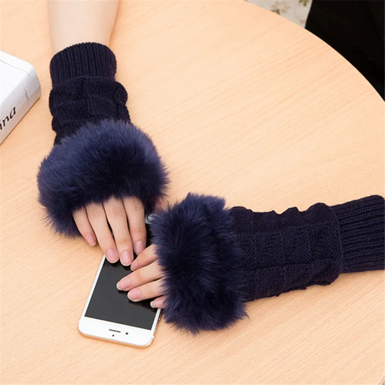 Зимние женские теплые шерстяные перчатки с закрытыми пальцами шерстяные короткие вязаные перчатки с открытыми пальцами