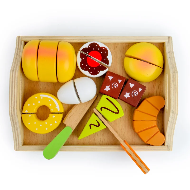 Wood Funny Children Bread Pretend Play Game Wooden Food Cutting Toy