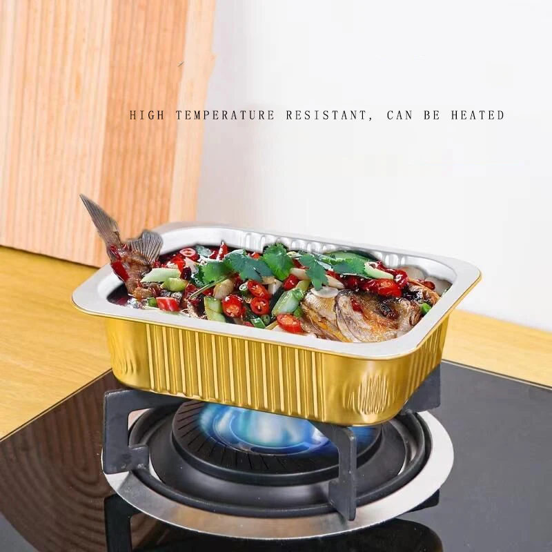 Gold Thickened Aluminum Foil Box Rectangular Hotel Takeout Package Can