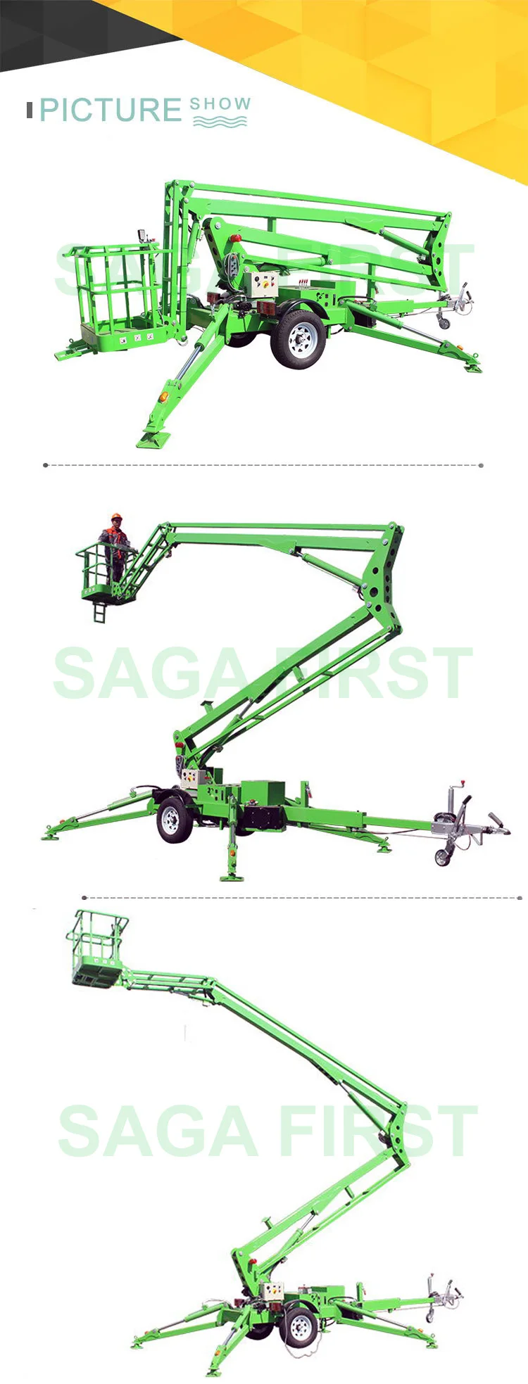 Qingdao Factory Produce 10m 12m to 24m Trailer Hydraulic Towable Man Boom Lift Cherry Picker for Sale