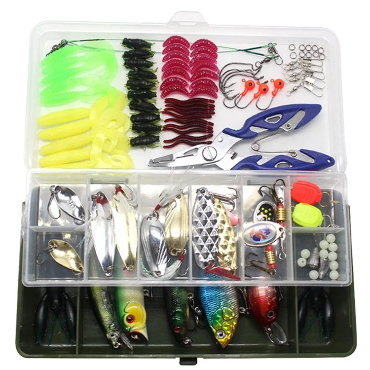 Fishing Lures Spinners & Plugs Soft Bait Set + Pliers 101pc +