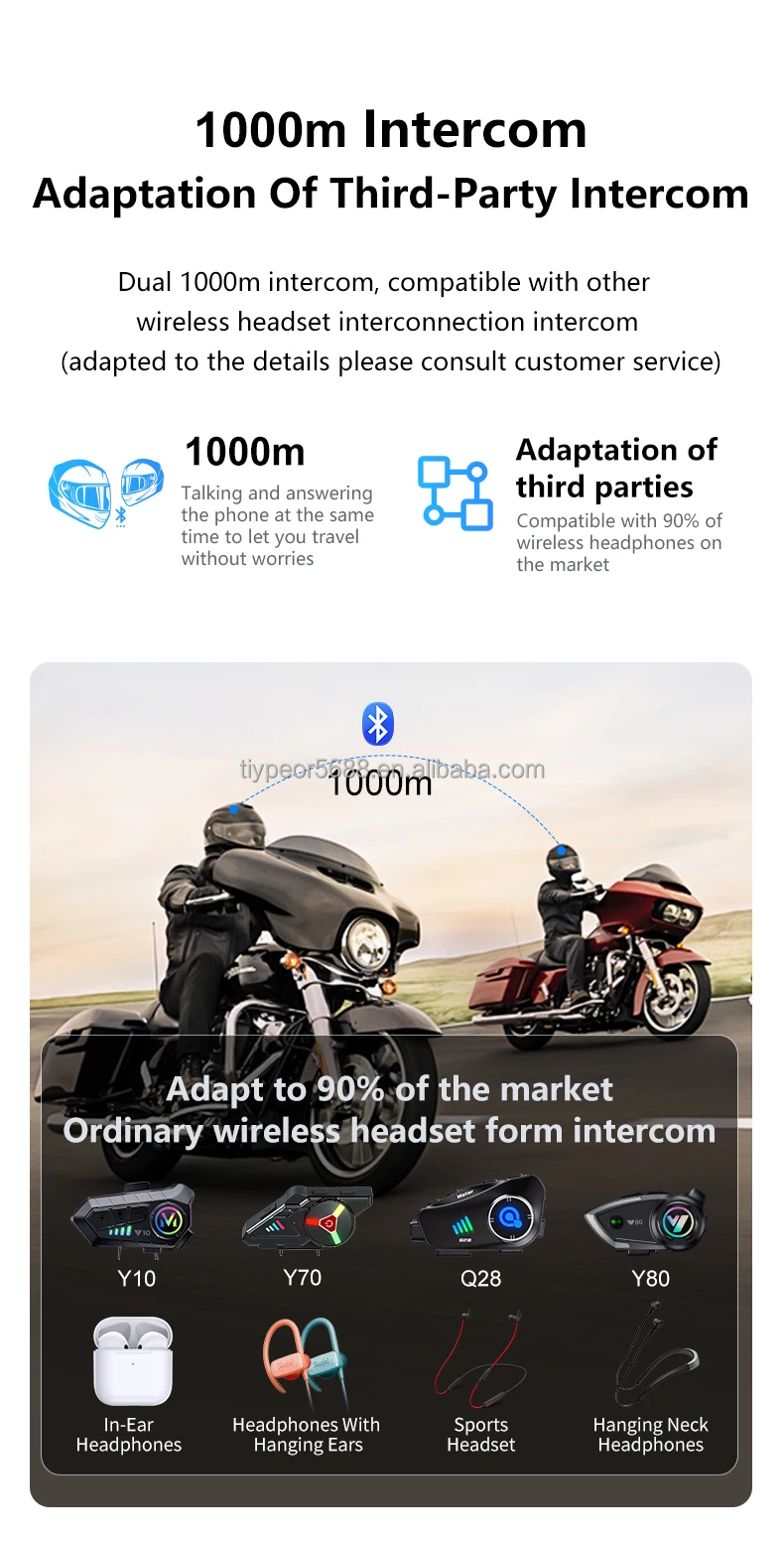 product tiypeor waterproof motorcycle helmet intercom headset auto answer calls with hd recorder camera bt 2 person intercom 1000 meters-5