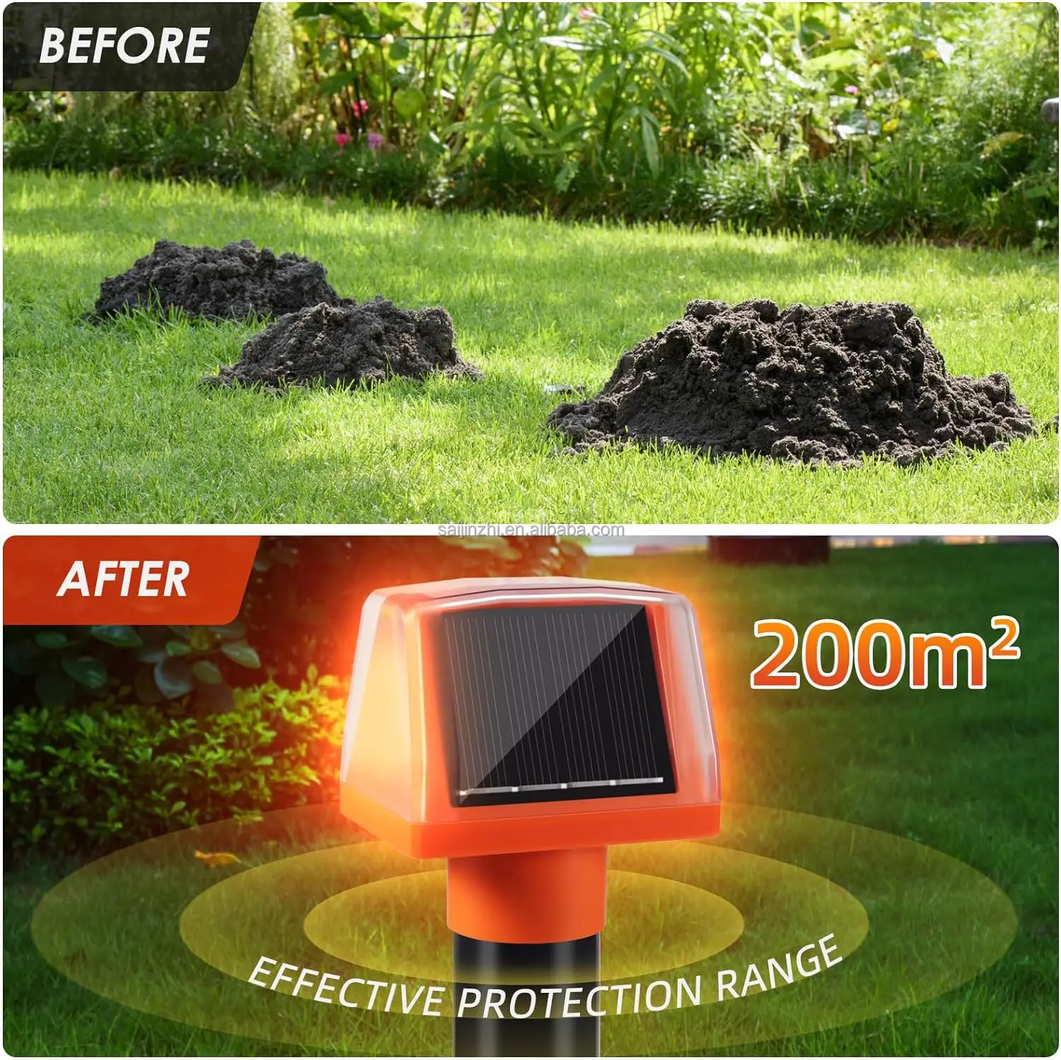 SAIJZEK New Arrival Double-sided 4Pack Solar Snake Mole deterrent Ultrasonic Gopher Mouse Repeller Groundhog Solar mole Repeller factory