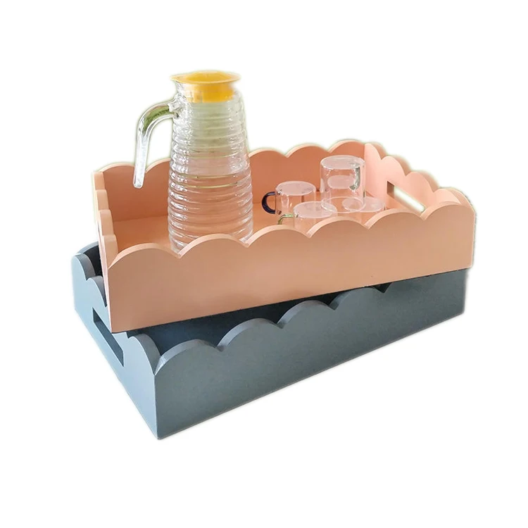 Elegant Style Wedding Decoration Table Top Home Rectangular Nordic Mdf Wooden Mirror Vanity Serving Tray With Handle