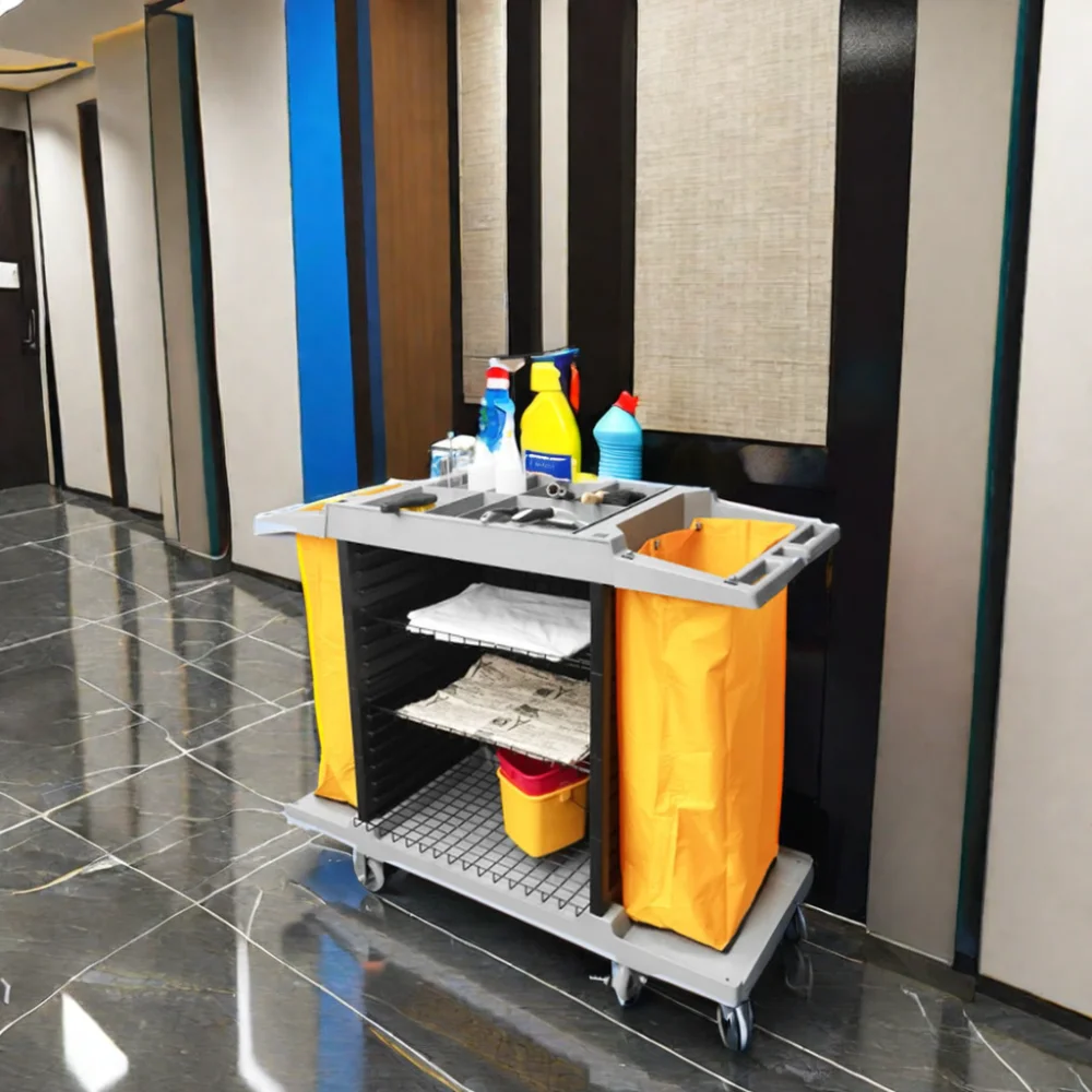 Commercial Multifunctional Janiror Equipment Hotel Hospital Cleaning Room Service Plastic Maid Trolley Housekeeping Cart