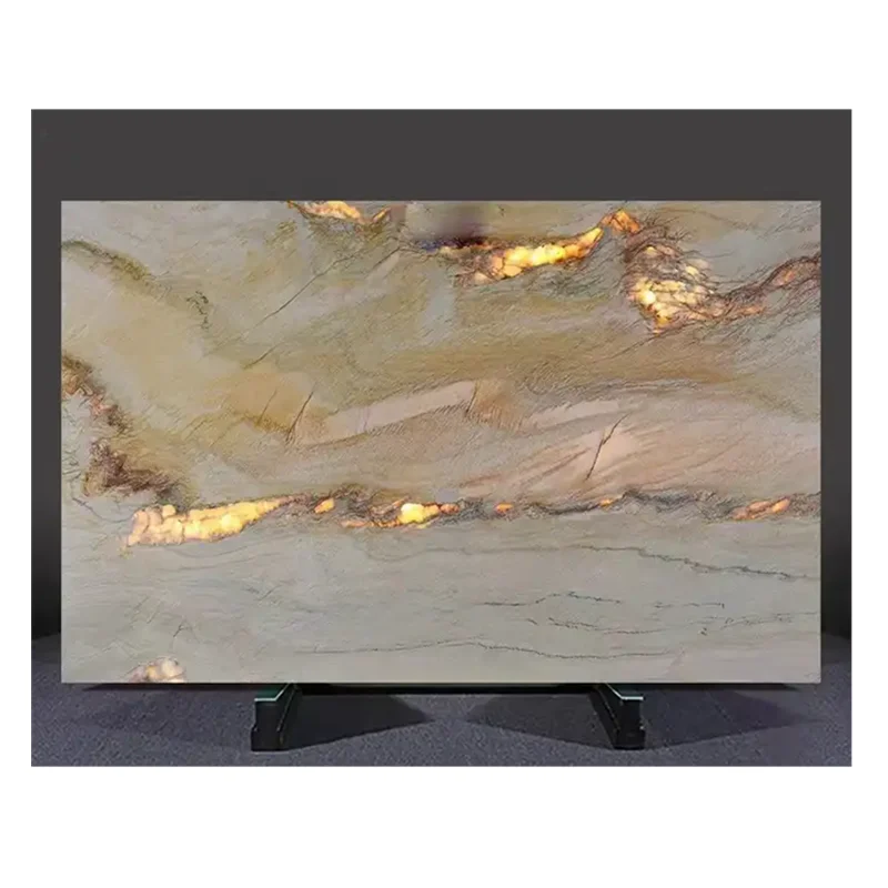 Brazilian Macaubas Fantasy Natural Quartzite Slabs in Bookmatch Wall Tile Top Quartzite Countertop for Kitchen Backlit Wall