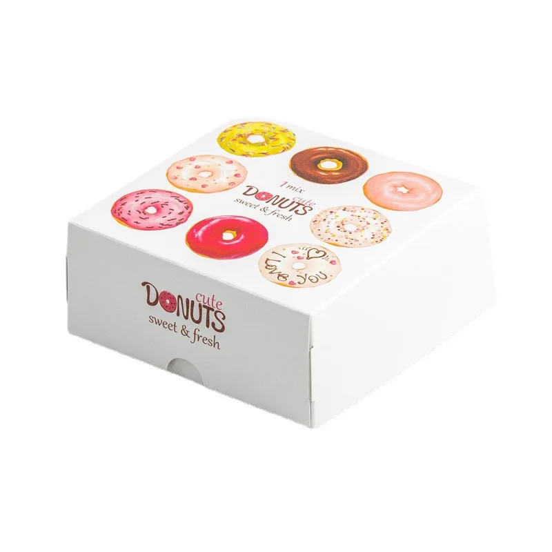 Donut packaging box Baked bread dessert box white cardboard Paper printed doughnut disposable packaging box