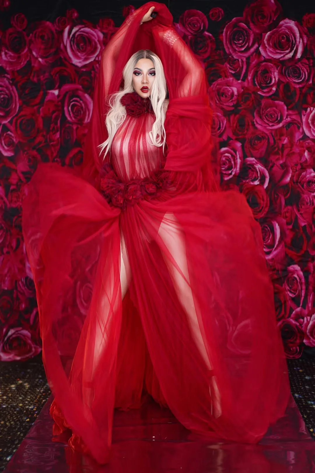 NOVANCE See through Dress - Transparent Sexy Red Dress