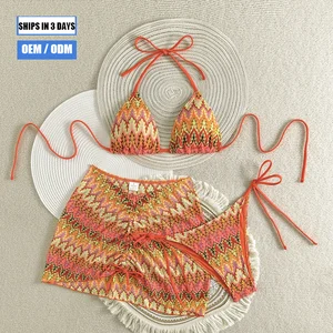 2026 Triangle Top Women's 3-Piece Swimsuit Lace Cover Brazilian Bikini Beach Dress Set Cover S-L