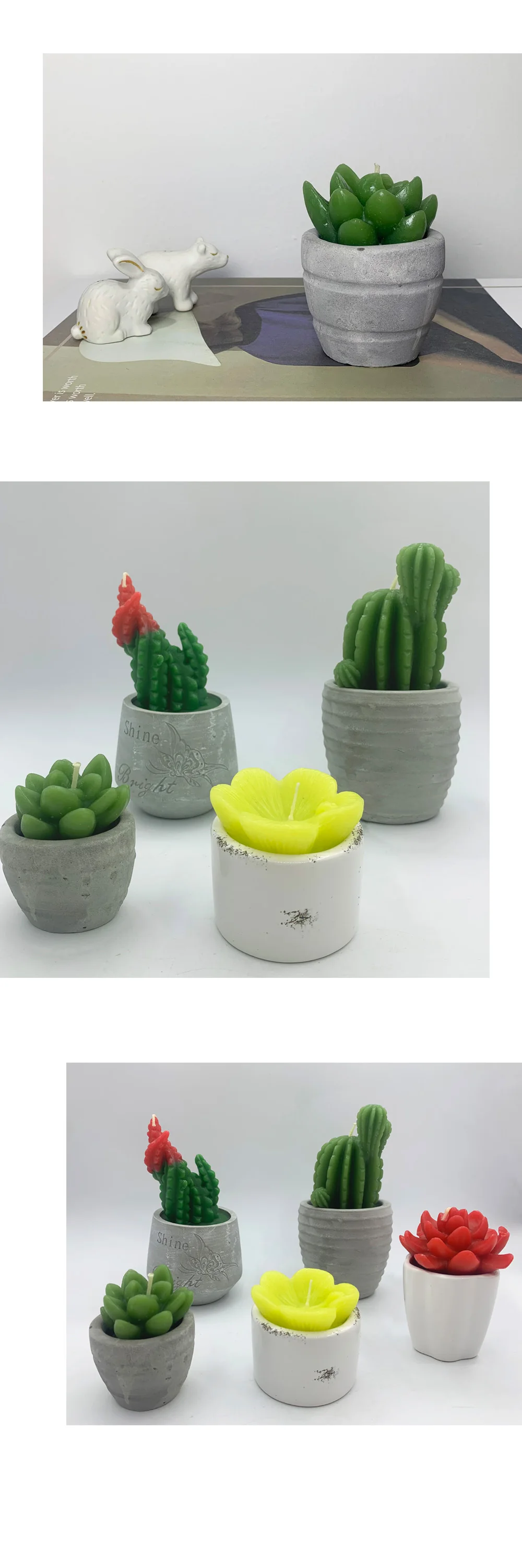 Hot Sale Colorful Paraffin Wax Unique Succulent Plant Shaped Home Decorative Glass Candle Jar for Wedding Decorations
