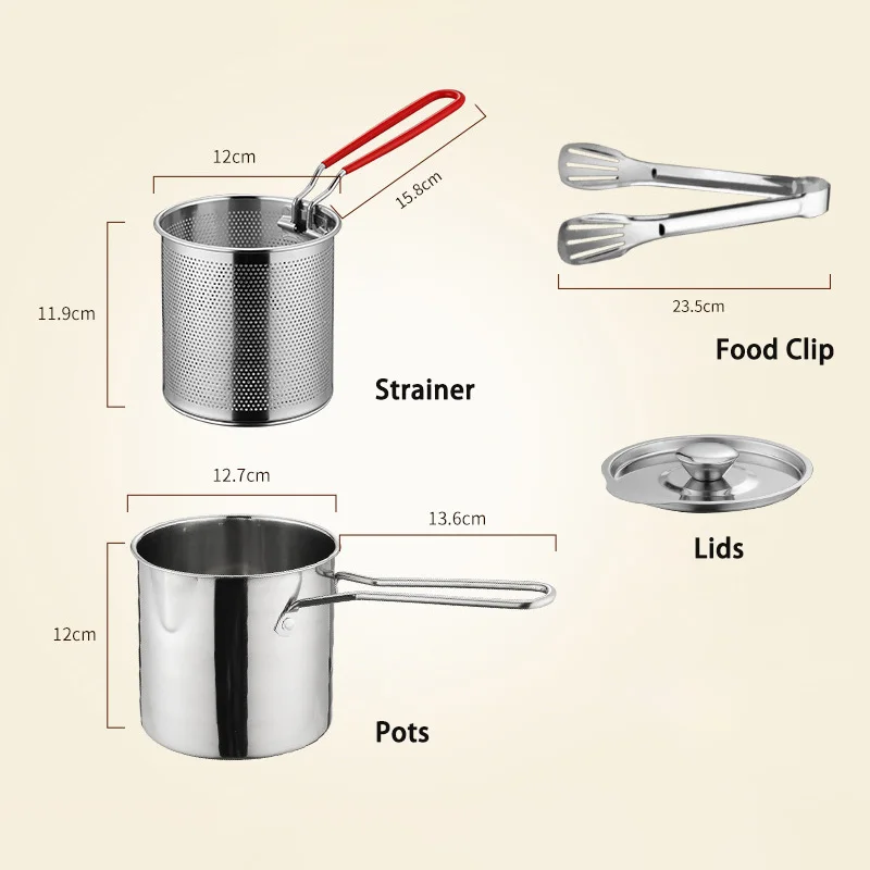Baming Deep Fryer Pot 304 Stainless Steel Frying Pan with Strainer Basket and Handle for Frying Fish Shrimp Chicken and Fries