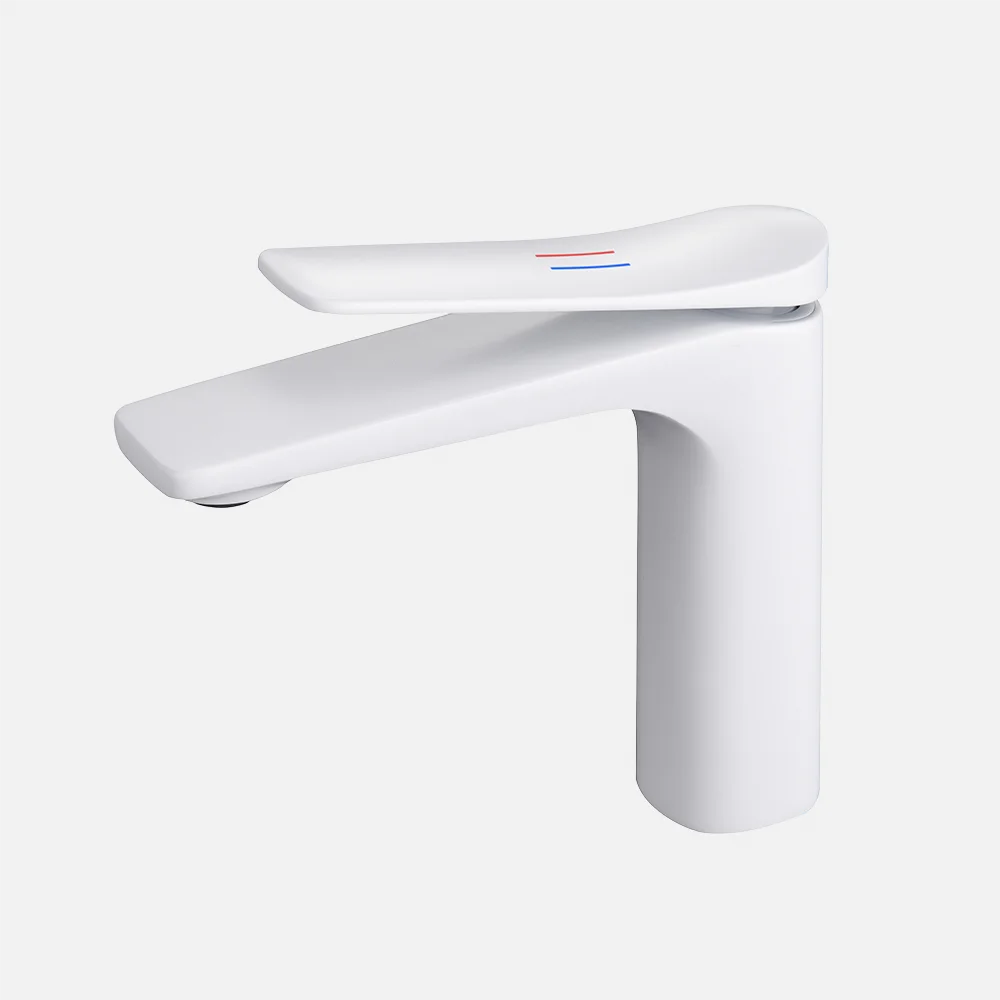 Contemporary Design White Bathroom Waterfall Face Basin Faucet Brass Wash Basin Faucet Hot and Cold water Basin Faucet