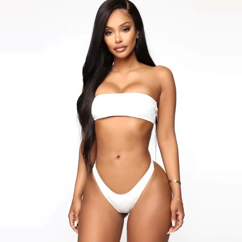 Vendor Silver Triangle Bikini Set Crystal Decor Seamless High Cut Swimsuit Backless XS Casual Beach Style Free Shipping