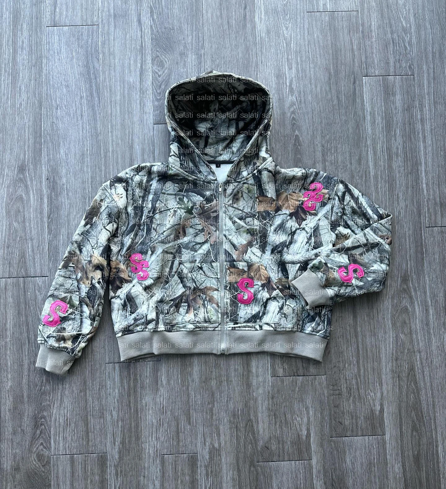 Custom Y2K Zip up Hoody Jacket Zipped Heavy Cotton Sublimation Print Patch Applique Embroidery Cropped Real Tree Camo Hoodie Men gallery 7