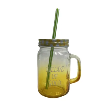 Mason Jar With Handle Overnight Oats Containers regular Mouth Reusable Cup mugs Bamboo Lid Straws Iced Coffee Tea Drinking Glass