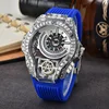 Cassa in argento, quadrante argento, cinturino blu