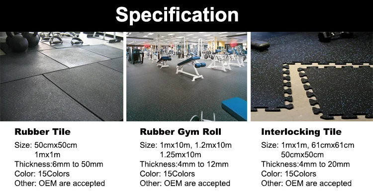 EPDM 20mm Rubber Floor Gym Equipment Rubber Tile Black Color Rubber Mat ...