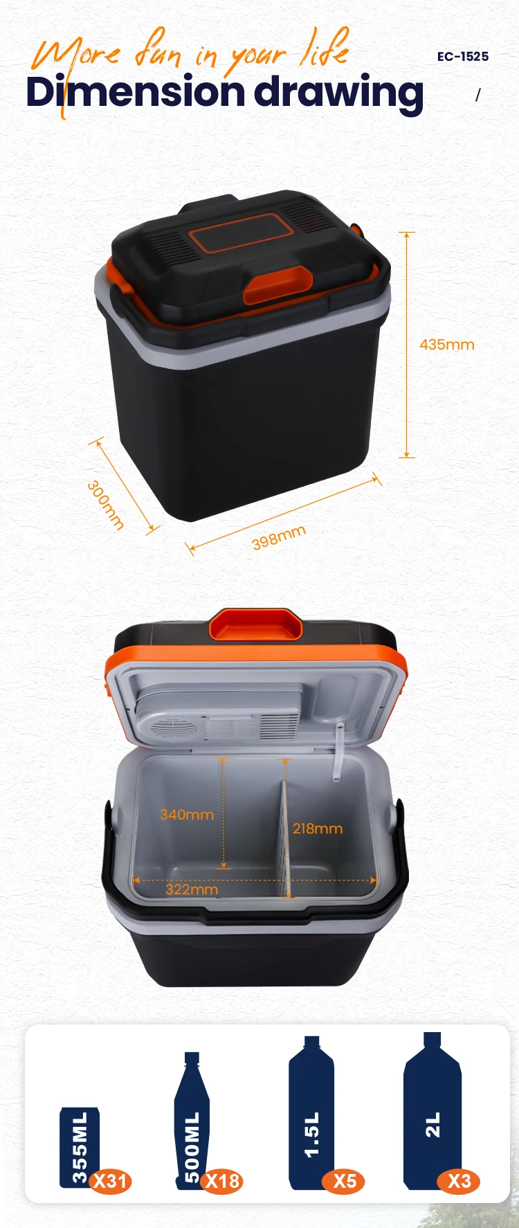 24 Liter Camping Car Fridge 12v Electric Cooler Box Low Noise Sports