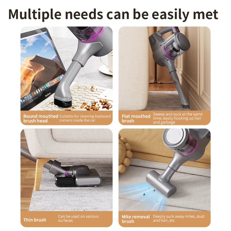 110W Cordless Wet/Dry Vacuum Cleaner High-Efficiency Dust Suction Power Brushless Motor HEPA Filter LED Lights Household