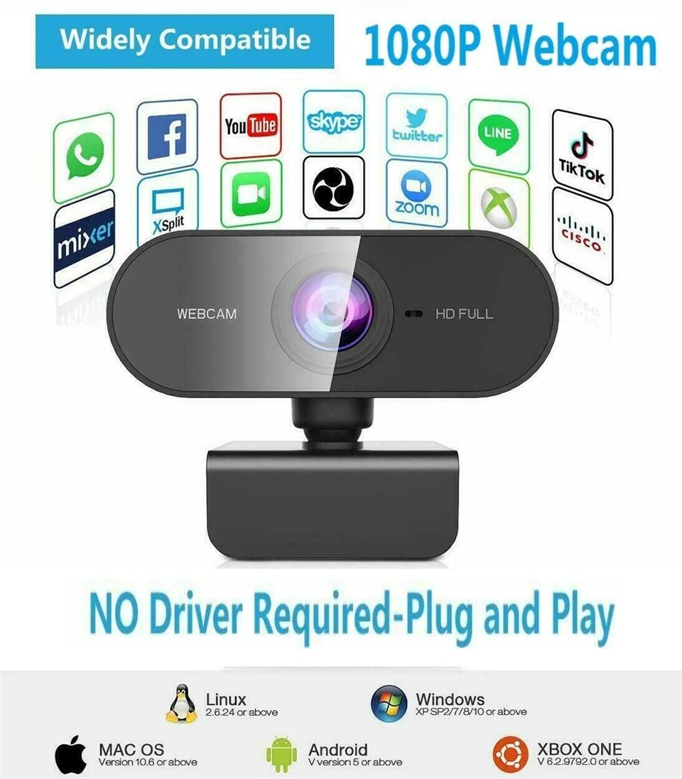 1080P Full HD Mini Webcam with Microphone,Laptop Desktop Computer USB Web Cam Camera Gamer Live Video Call Conference Streaming