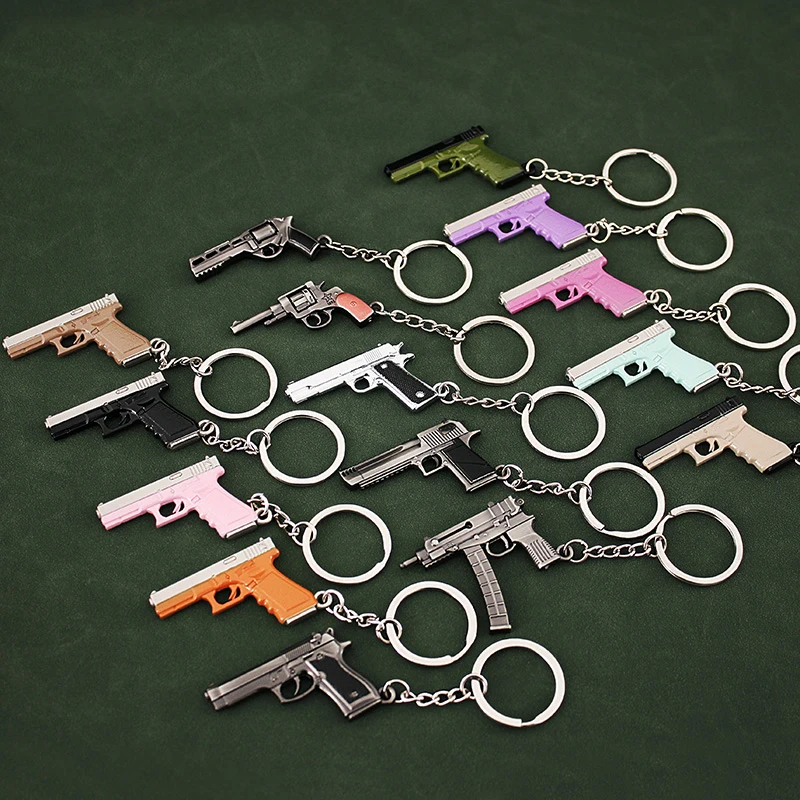 Miniature Gun Models Mini Gun Keychain Revolver Key Chain Gun Metal Weapon Model 3D Custom Keychain