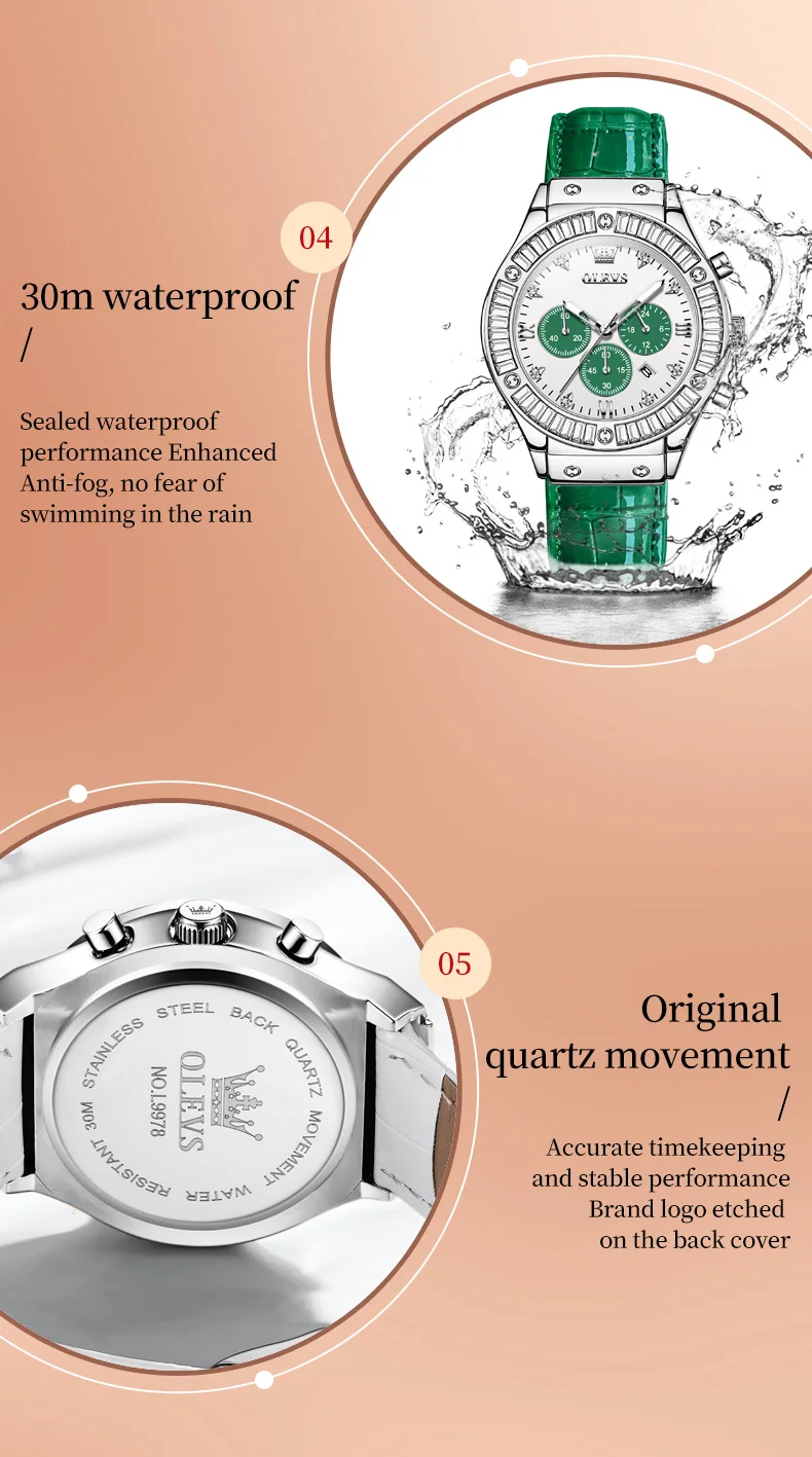 OLEVS 9978 Analog Quartz Watch for Women Leather Strap Waterproof Luxury Elegant Ladies' Watches Business Luxury Wristwatch
