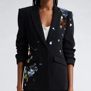 High Quality Show Color Sequin Black Womens' Suit 2024 Winter New Casual Slim Short Coats for Women
