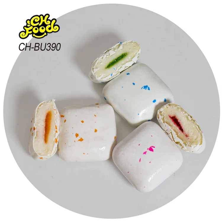 Wholesale Hot Selling 4pcs Chewing Gum OEM Cola Mint Fruit Strawberry Orange Watermelon Flavor Jelly Jam Filled Bubble Gum Halal
