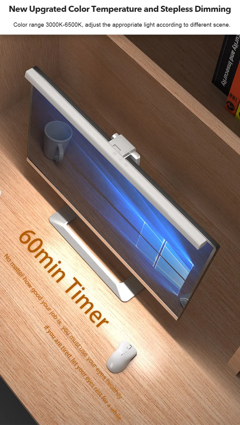 3 Color Temperature Stepless Dimming Screenbar Light Desk Lamp Computer Laptop Led USB Screen Bar Hanging Light Lamp