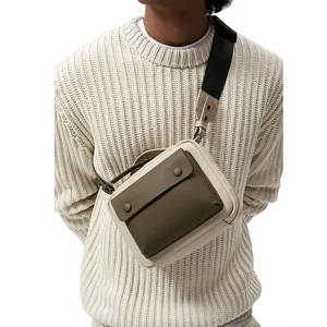 Wholesale Khaki Rubber Leather Men Cross Body Sling Pouch Shoulder Messenger Bag for Men