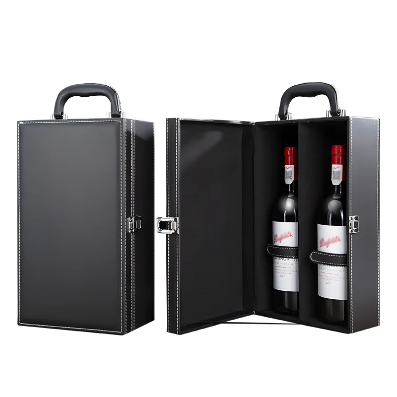 Clamshell Type Portable Red Wine 3 Liter Quadrum Boxes for Holiday Gift Set Two Bottle 1 Litre Wine Box